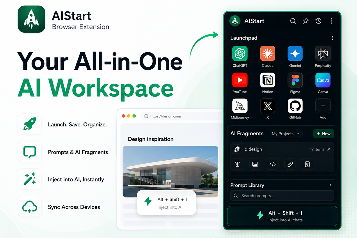 AIStart extension: launchpad and prompts in the side panel